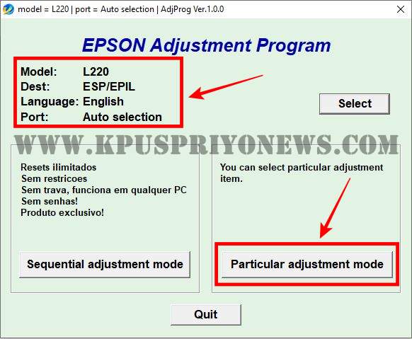 epson l220 adjustment download